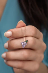 925 Ayar Gümüş Mor Üzüm Salkımı Kolye thumbnail 1