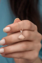 925 Ayar Gümüş İncili İstiridye Kolye thumbnail 2