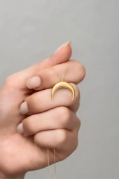925 Ayar Gümüş Gold Ters Hilal Kolye thumbnail 1