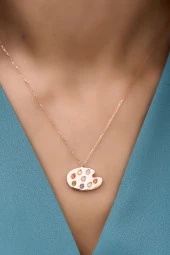 925 Ayar Gümüş Zirkon Taşlı Palet Kolye thumbnail 2