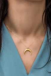 925 Ayar Gümüş Gold Ters Hilal Kolye thumbnail 2