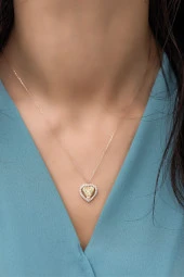 925 Ayar Gümüş Sitrin Taşlı Kalp Model Kolye thumbnail 2