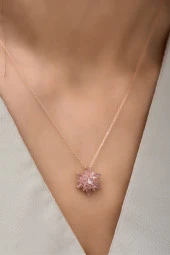 925 Ayar Gümüş 4 Katman Pembe Lotus Çiçeği  Kolye - 3