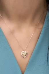 925 Ayar Gümüş Sitrin Taşlı Kalp Model Kolye thumbnail 3