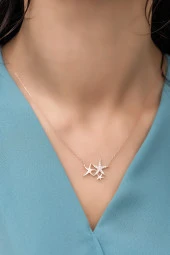 925 Ayar Gümüş Rose Üç Yıldızlı Kolye thumbnail 2