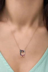 925 Ayar Gümüş Mix Taşlı Baykuş Kolye thumbnail 1