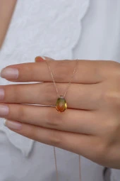 925 Ayar Gümüş Renk Geçişli Mistik Topaz Taşlı Damla Kolye thumbnail 1