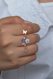 925 Ayar Gümüş Kelebek Bahar Çiçeği Manolya Kolye thumbnail 1