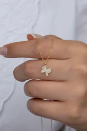 925 Ayar Gümüş Gold Minik Kelebek Kolye thumbnail 1