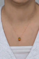 925 Ayar Gümüş Renk Geçişli Mistik Topaz Taşlı Damla Kolye thumbnail 2