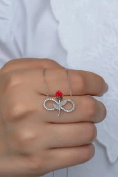 925 Ayar Gümüş Kırmızı Gül Sonsuzluk Kolye thumbnail 1