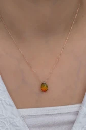 925 Ayar Gümüş Renk Geçişli Mistik Topaz Taşlı Damla Kolye thumbnail 3