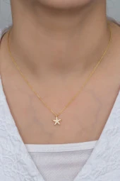 925 Ayar Gümüş Gold Zirkon Taşlı Deniz Yıldızı Kolye thumbnail 2