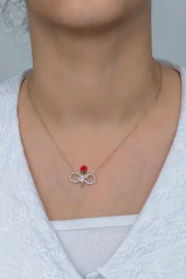 925 Ayar Gümüş Kırmızı Gül Sonsuzluk Kolye thumbnail 2