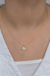 925 Ayar Gümüş Gold Minik Kelebek Kolye thumbnail 3