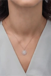 925 Ayar Gümüş Rose Zirkon Taşlı Çiçek Kolye thumbnail 2