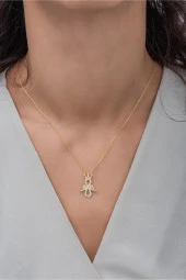 925 Ayar Gümüş Gold Kanatlı Sonsuzluk Kral Tacı Kolye thumbnail 2