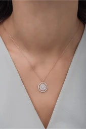 925 Ayar Gümüş Rose Zirkon Taşlı Çiçek Kolye thumbnail 3