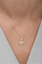 925 Ayar Gümüş Gold Kanatlı Sonsuzluk Kral Tacı Kolye thumbnail 3