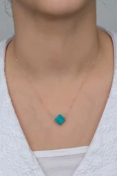 925 Ayar Gümüş Firuze Taşlı Yonca Kolye thumbnail 2