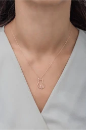 925 Ayar Gümüş Sade Tektaş Kedi Kolye thumbnail 1