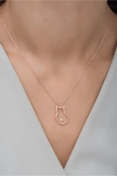 925 Ayar Gümüş Sade Tektaş Kedi Kolye thumbnail 2