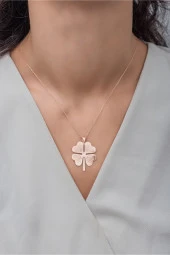 925 Ayar Gümüş Taşsız Sade Yonca Kolye thumbnail 2