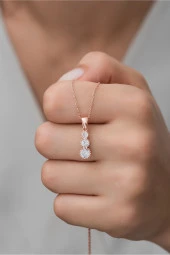 925 Ayar Gümüş 3'Lü Zirkon Taşlı Yuvarlak Tasarım Kolye thumbnail 1