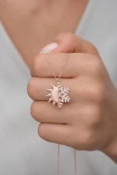 925 Ayar Gümüş Kartanesi ve Güneş Tasarım Kolye thumbnail 1