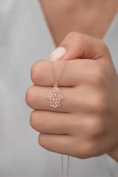 925 Ayar Gümüş Rose Fatma Ana Eli Kolye thumbnail 1