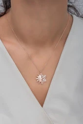 925 Ayar Gümüş Kartanesi ve Güneş Tasarım Kolye thumbnail 2