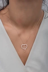 925 Ayar Gümüş Kalp Sevgililer AşkKolye thumbnail 2