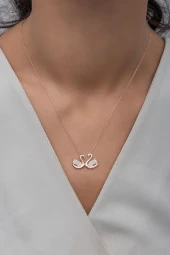 925 Ayar Gümüş Rose Çift Kuğu Kolye thumbnail 2