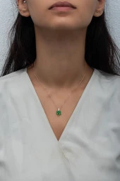 925 Ayar Gümüş Yeşil Taşlı Yonca Kolye thumbnail 2