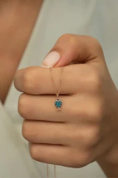 925 Ayar Gümüş Minik Turkuaz Taşlı Balık Kolye - 1