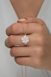 925 Ayar Gümüş Zirkon Taşlı Yonca Kolye - 1