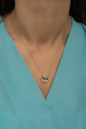 925 Ayar Gümüş Mistik Topaz Taşlı Daldaki Kuşlar Kolye thumbnail 1