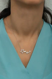 925 Ayar Gümüş Zirkon Taşlı 5'Li Yıldız Yolu Kolye thumbnail 1