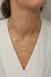 925 Ayar Gümüş Gold Kelebek Şans Kolye thumbnail 2