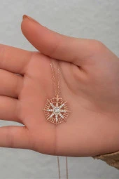 925 Ayar Gümüş Rose Kuzey Yıldızı Kolye thumbnail 2