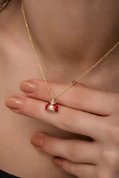 925 Ayar Gümüş Gold Mineli Uğur Böceği Kolye thumbnail 1