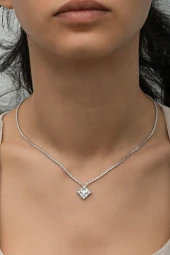 925 Ayar Gümüş Baget Taşlı Kare Tasarım Suyolu Kolye thumbnail 1