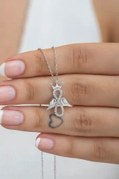 925 Ayar Gümüş Kral Tacı Sonsuzluk Kanatlı Kolye thumbnail 1