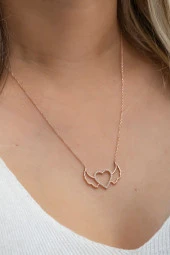 925 Ayar Gümüş Melek Kanatlı Uçuşan Kalp Kolye thumbnail 2