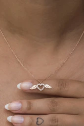 925 Ayar Gümüş Rose Minik Uçuşan Kalp Kolye thumbnail 2