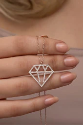 925 Ayar Gümüş Rose Kaplama Elmas Model Kolye thumbnail 1