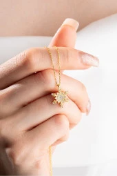 925 Ayar Gümüş Gold Altıgen Tasarım Kartanesi Model Kolye - 1
