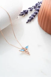 925 Ayar Gümüş Turkuaz Mineli Kanatlı Peri Kolye thumbnail 3