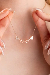 925 Ayar Gümüş Rose Mıknatıslı Ayrılabilir 4 Kalpli Yonca Kolye thumbnail 2