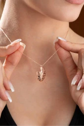 925 Ayar Gümüş Rose Kaplama Maske Model Kolye - 1